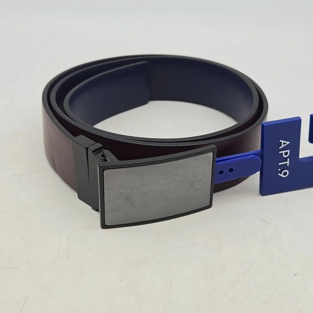 Apt. 9 Belt Burgundy Blue Reversible Syn Leather Stretch Mens 34-36 Buckle